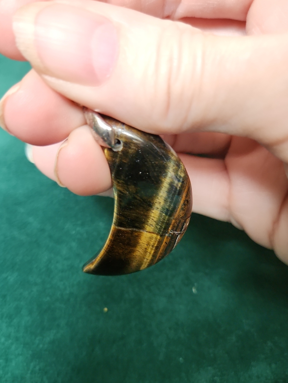 Stunning Crescent Moon Tiger's Eye Pendant in Brown with hints of Blue Tigereye